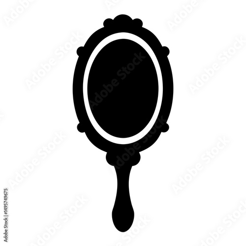 Vintage hand mirror silhouette with ornate frame and decorative handle design