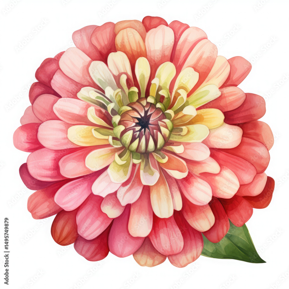 Fototapeta premium Watercolor Zinnia Flower, clipart Illustration, Generative Ai