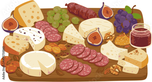 Cheese and Charcuterie Board Illustration
