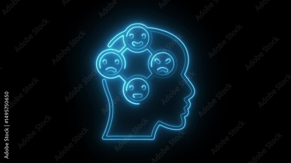 Human mind with emotions like happiness sadness and anger in abstract neon glow Human mind with emotions like happiness sadness and anger in abstract neon glow