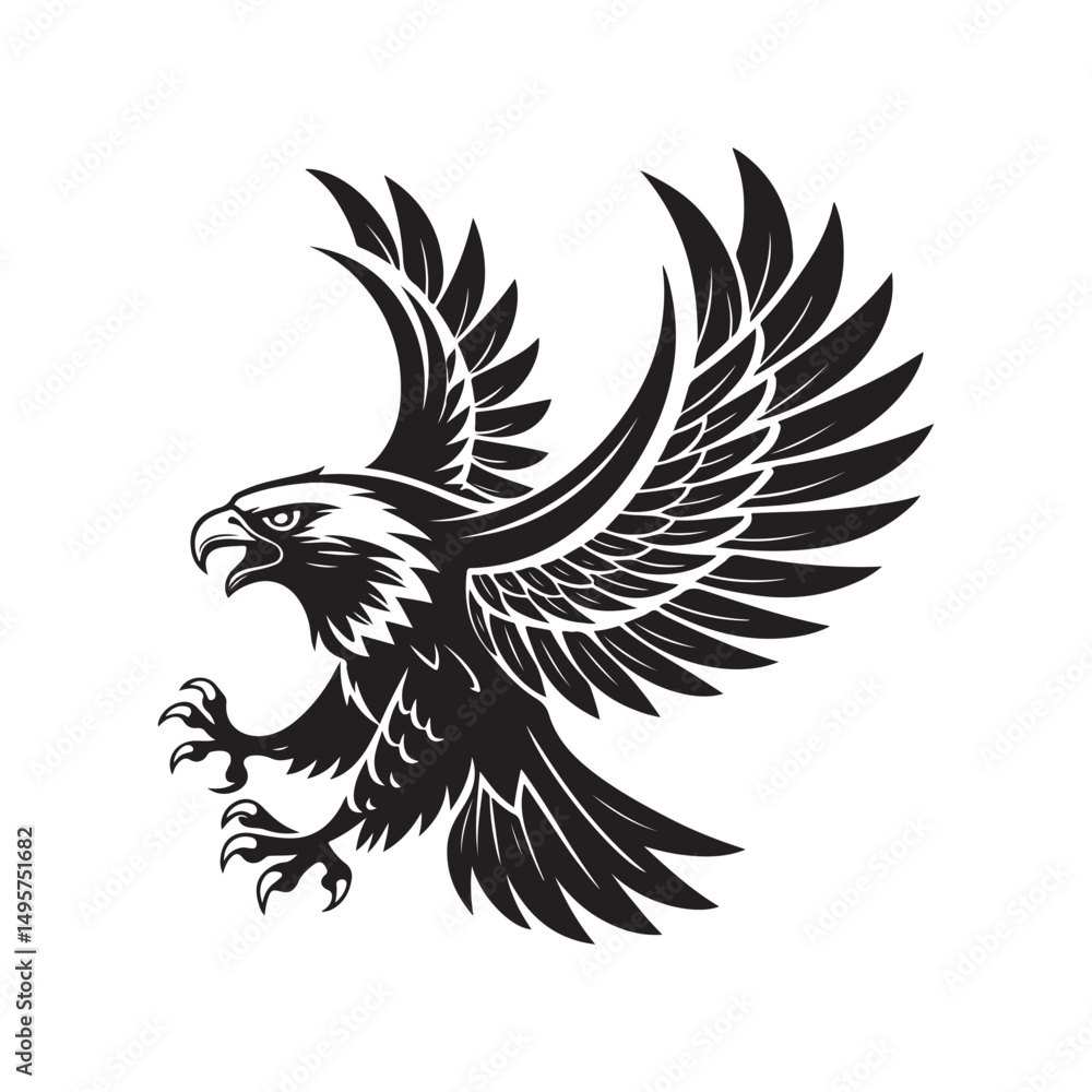 Obraz premium Black and White Eagle Landing Illustration