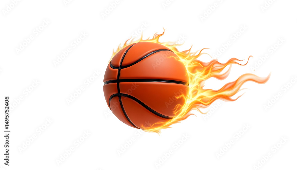 Flaming Basketball Floating with Dynamic Flames on White Background Flaming Basketball Floating with Dynamic Flames on White Background