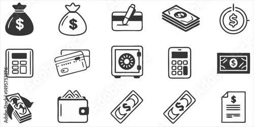 Financial and business vector icons, banking and money wealth concept