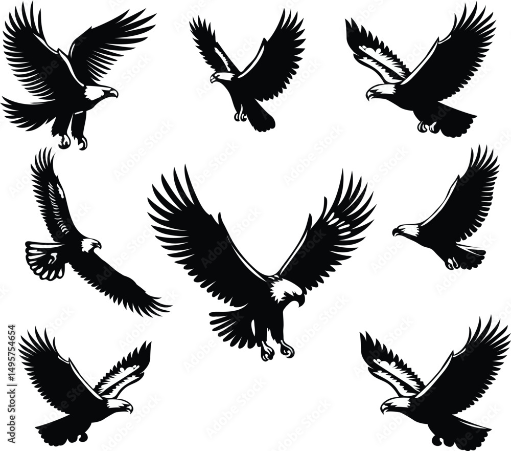 Obraz premium Majestic Flying Eagle Silhouettes Set