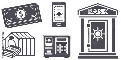 Financial and banking illustrations, money security and saving vector design