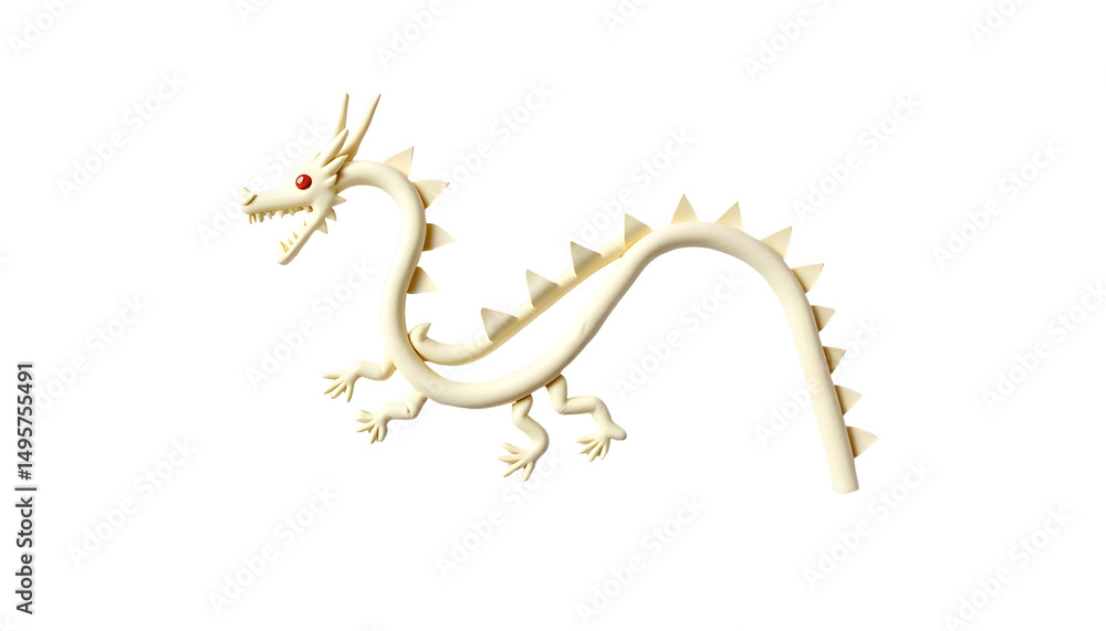 Fototapeta premium White Dragon Design with Straws and No Shadows on Transparent Background