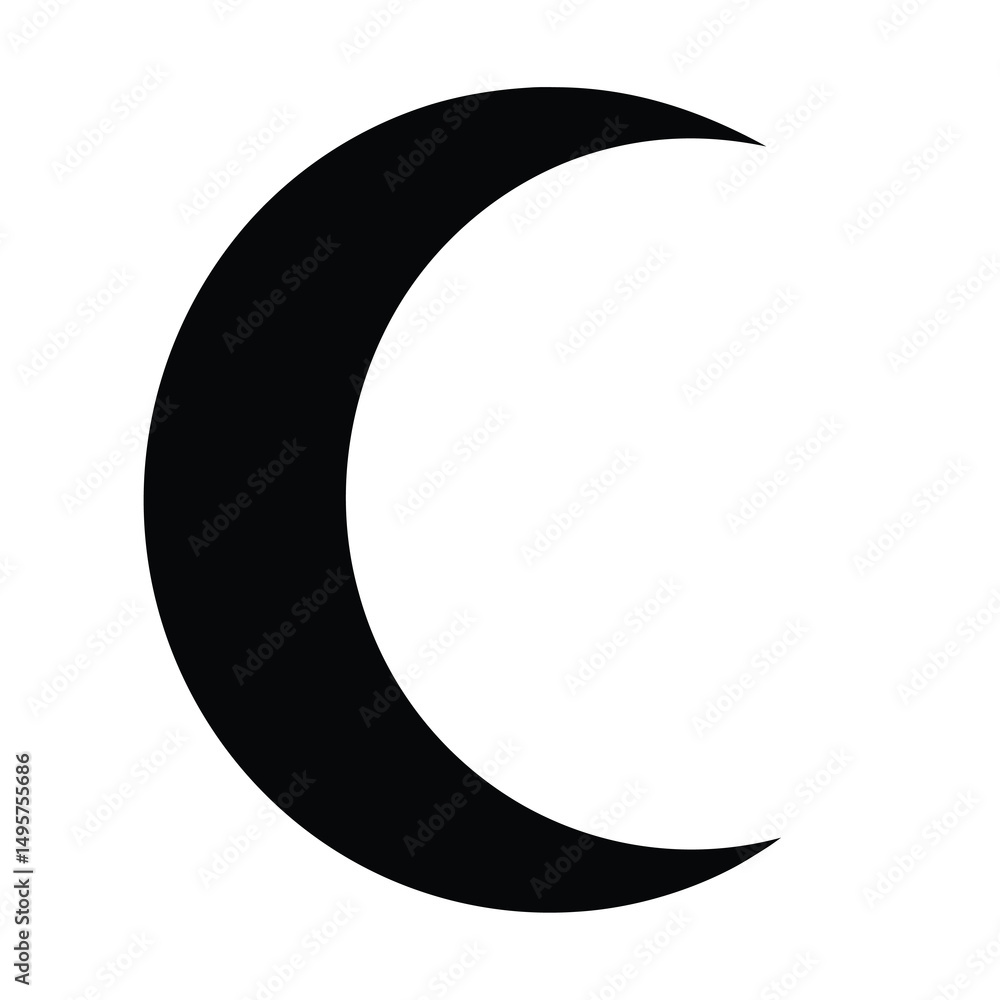 A simple illustration of a black crescent moon on a white background A simple illustration of a black crescent moon on a white background