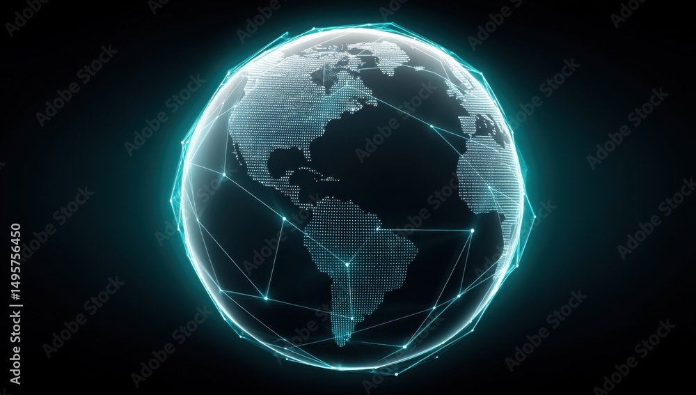 Fototapeta premium Globe with Glowing Neon Lines Against a Black Background