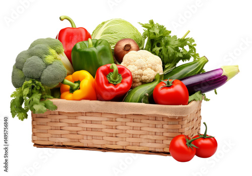 Fresh organic vegetables in basket isolated on white background isolated on a white background