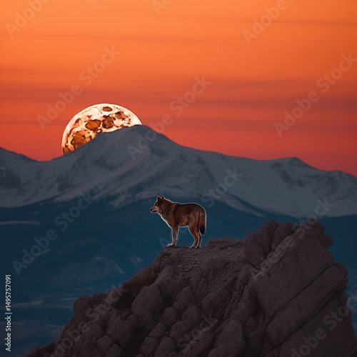 Sunset Sentinel Lone Wolf Beneath the Rising Moon