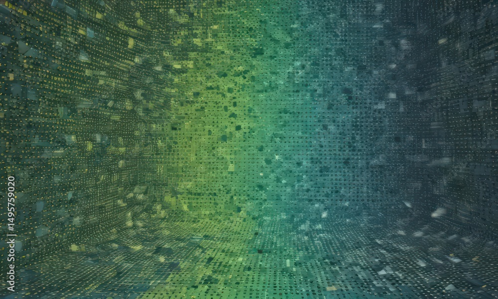 Naklejka premium Abstract geometric halftone backdrop in blue, green, and yellow hues , modern, template, vibrant