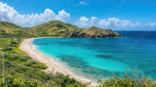 Serene View of Beach and Lush Mountains in Grenada