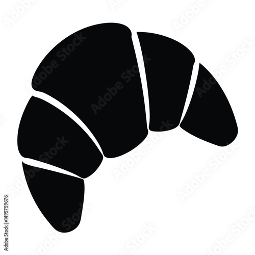 A minimalist black silhouette of a delicious, freshly baked croissant on white