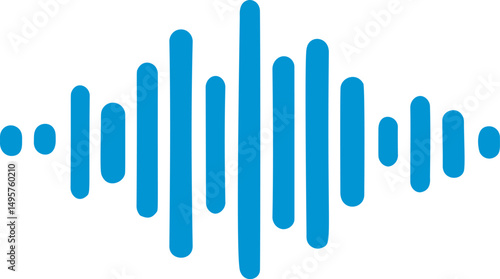 Blue waveform icon with vertical lines in audio frequency shape on white. Vector illustration