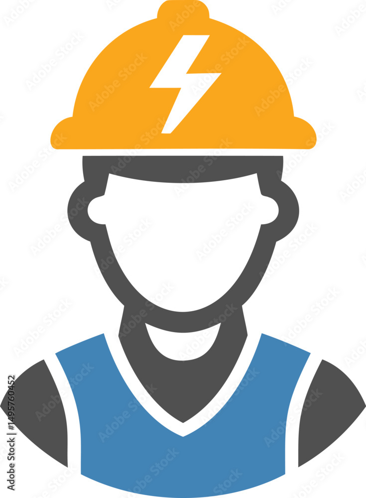 Electrical worker icon with hard hat and lightning bolt symbol, conceptual art. Vector illustration Electrical worker icon with hard hat and lightning bolt symbol, conceptual art. Vector illustration