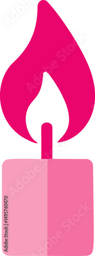 Pink stylized candle flame on a square base, minimalist design illustration. Vector illustration