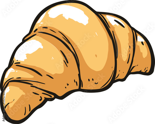 Illustration of a golden brown croissant with detailed shading, bakery art. Vector illustration