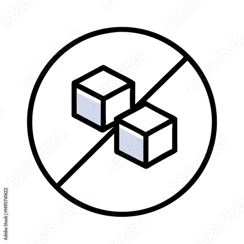 No sugar added symbol with two sugar cubes and prohibition sign