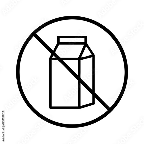 Lactose-free icon with milk carton in prohibited circle symbol