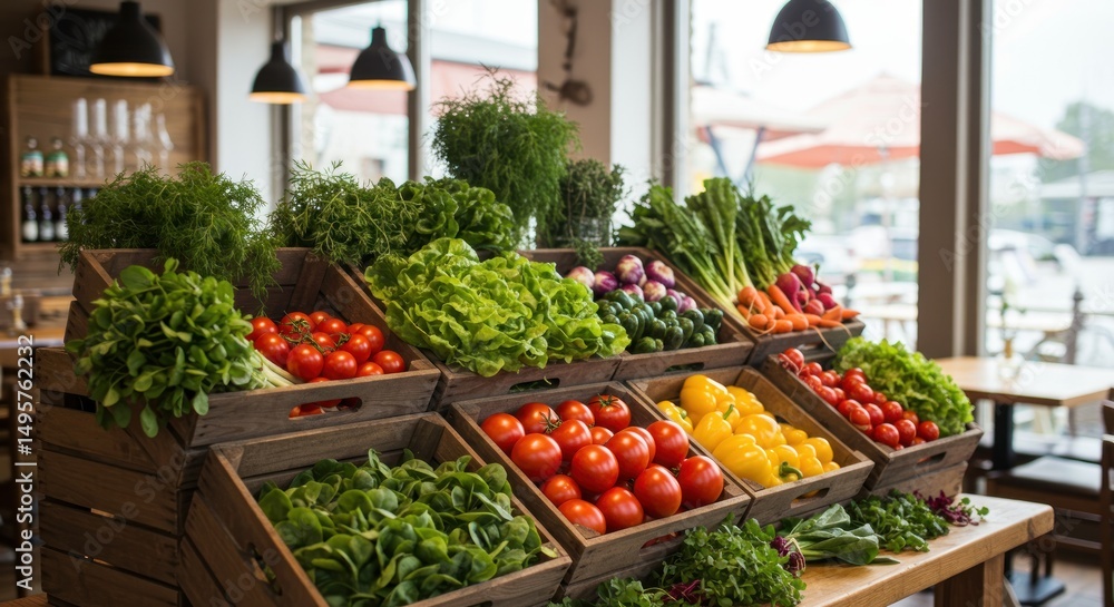 Fresh Produce Display at a Market or Restaurant, Photo Fresh Produce Display at a Market or Restaurant, Photo