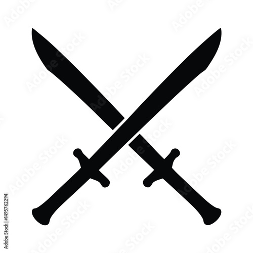 Crossed Shuang Gou Swords of Chinese Origin in Black Silhouette Design