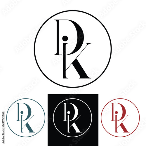 Dk Elegant Monogram Logo Design in Minimal Circular Style Variations for business branding 

