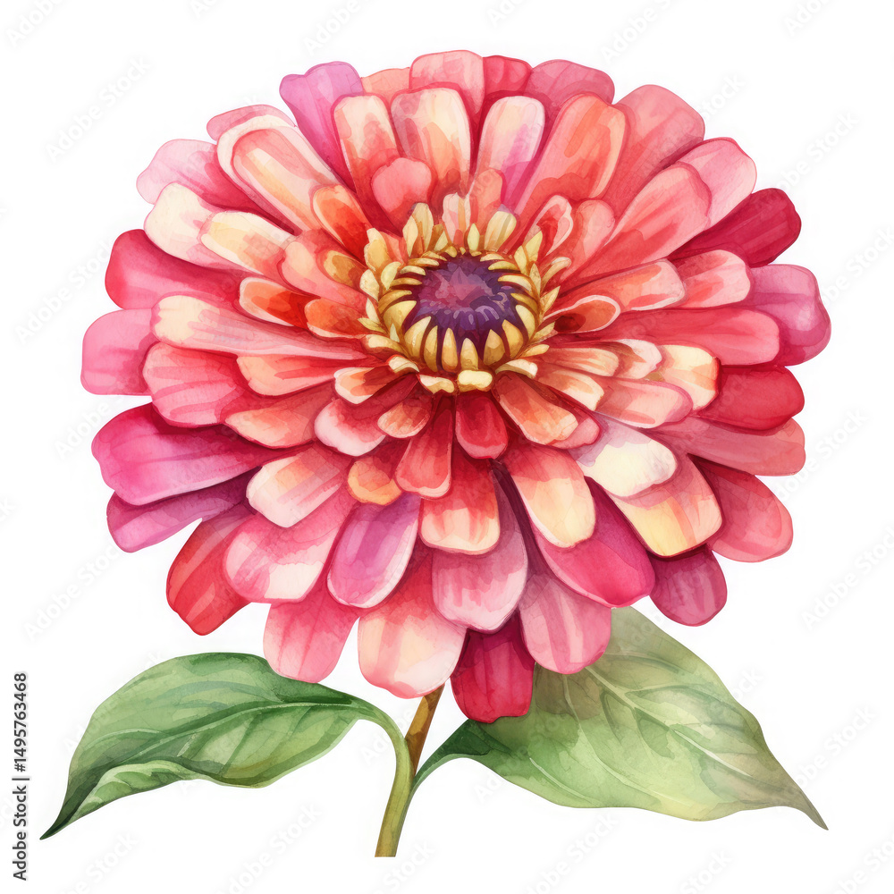 Fototapeta premium Watercolor Zinnia Flower, clipart Illustration, Generative Ai