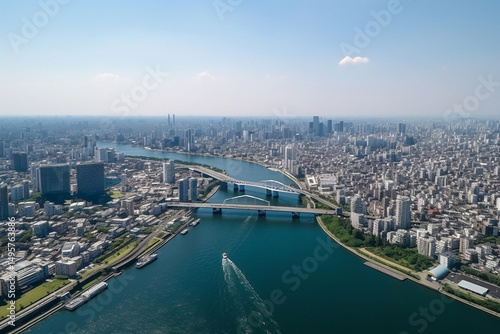Skyline Pulse Aerial View of a Vibrant City Under Blue Skies