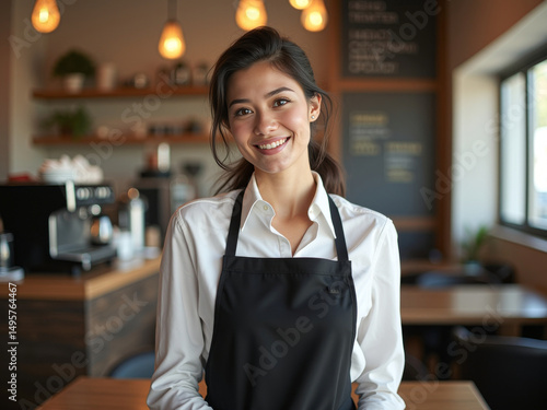 Smiling Restaurant Waitress in a Cozy Interior Setting