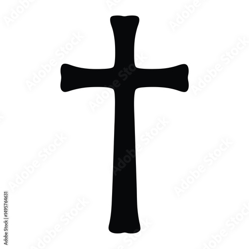 Silhouette of a black Christian cross on a clean white background