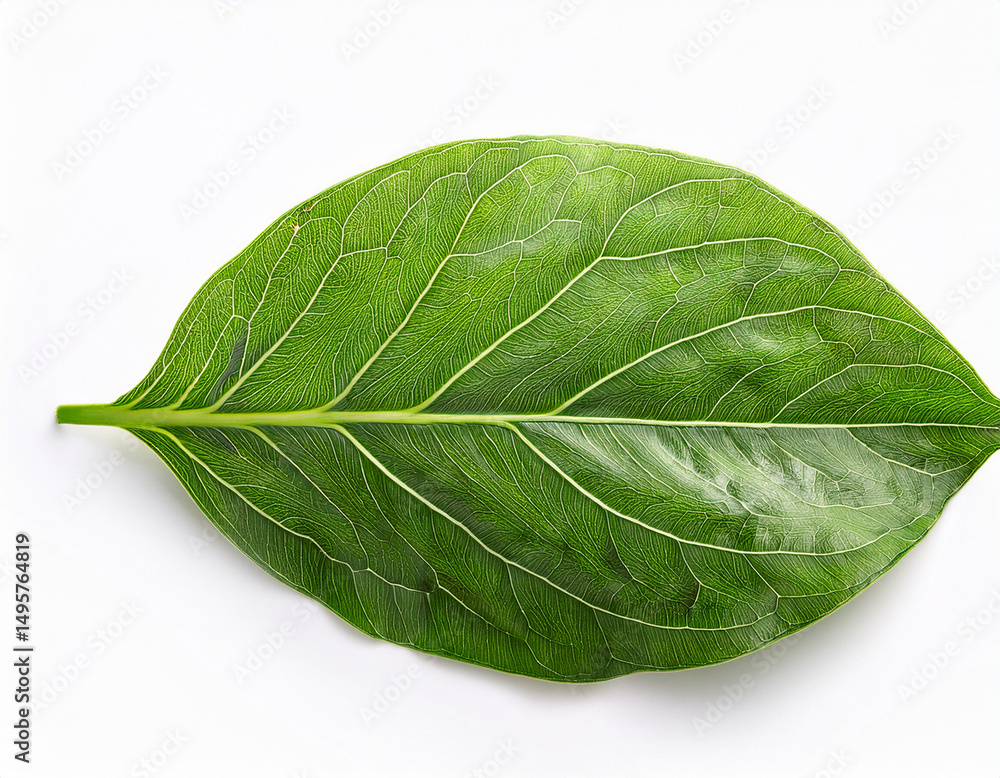 Obraz premium large leaf isolated on white background with intricate veins foliage nature photography