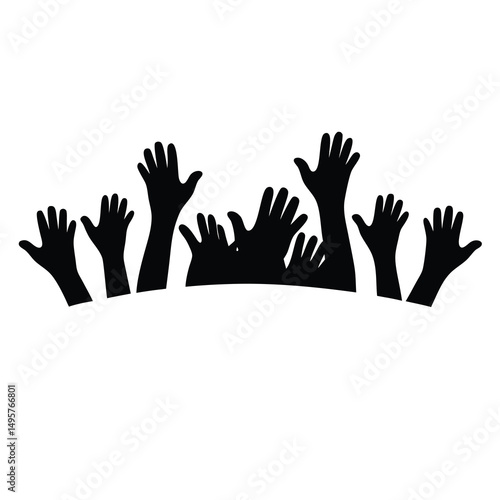 Crowd cheering with hands up in the air in silhouette style