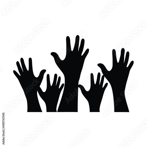 Silhouette of hands raised in the air, suggesting community, support, and unity
