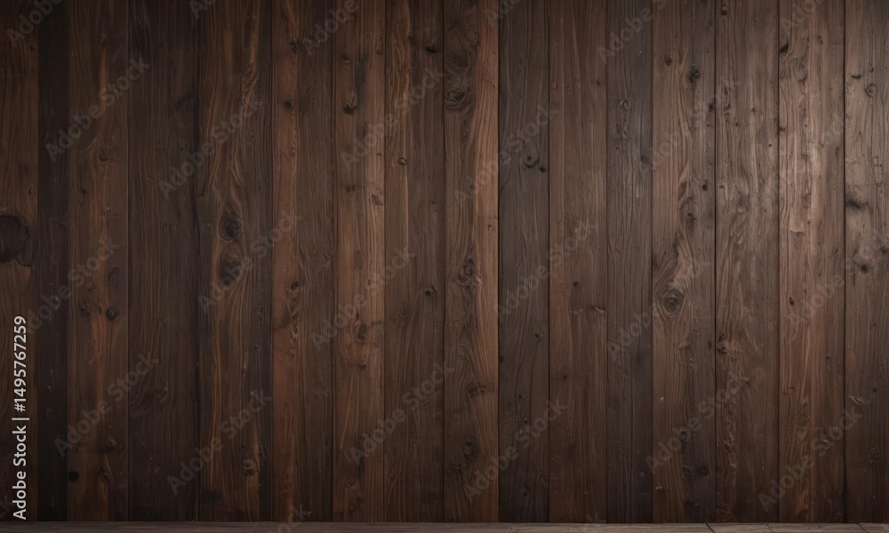 Naklejka premium Dark brown reclaimed wood wall, rough texture, vertical planks, farmhouse, boards, rustic design