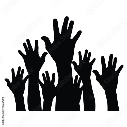 Silhouetted hands raised, representing enthusiasm, participation, or a crowd reaching upwards