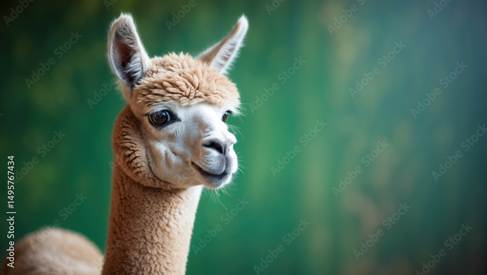 Obraz premium green background featuring a light brown alpaca