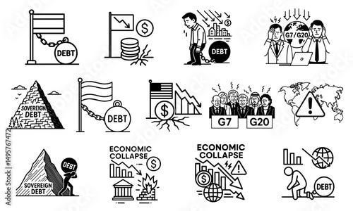debt crisis visual concept. Conceptual illustrations depicting debt and economic themes.
