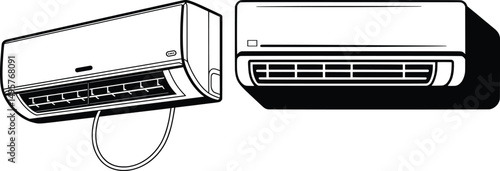 Wall-Mounted Split Air Conditioner Units, Vector Illustration.