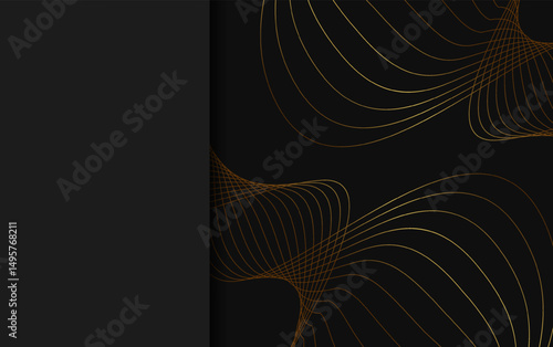 Festive advertising dark vector illustration background with golden wave lines