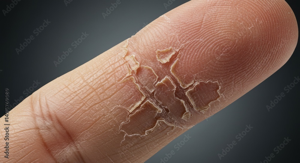 Obraz premium Dry and peeling skin on finger, skin condition. Photo