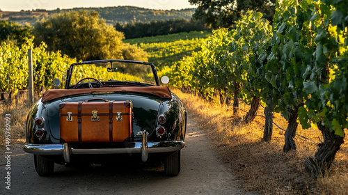 Classic Car Vineyard Road Trip Vintage Automobile Travel