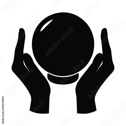 Mystical Crystal Ball Held by Hands, Predicting the Future in Darkness