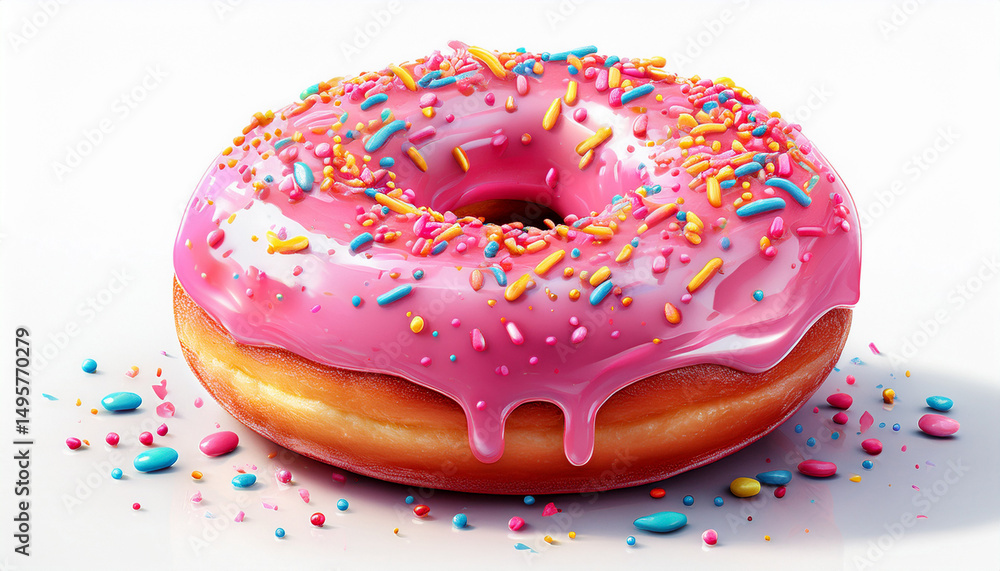 baked donut with pink frosting and colorful sprinkles isolated on white background generative ai baked donut with pink frosting and colorful sprinkles isolated on white background generative ai