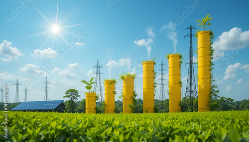 Rising electricity prices on world market chart graph. Green energy in full development being most natural way. Increasing amount of green and solar