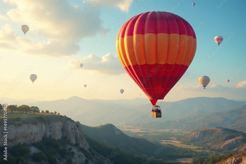 Naklejka premium Propeller-driven hot air balloon with rigid frame, flight, aviation, zeppelin