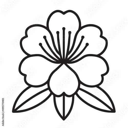 Minimalist Rhododendron Icon – Black Outline Flower 