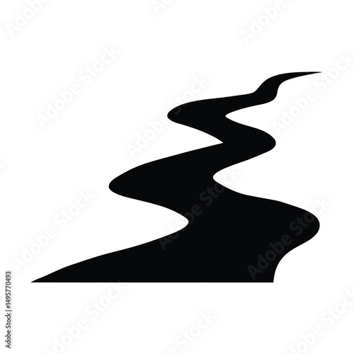Stylized winding river or road with flowing curves in black and white
