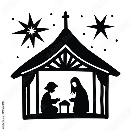 The Nativity Scene. A hand-drawn manger for the baby Jesus vector art