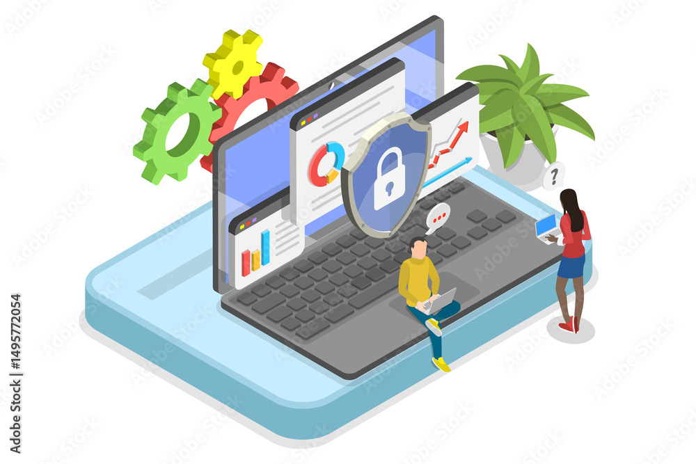 custom made wallpaper toronto digital3D Isometric Flat Illustration of Cyber Security, Online Risks Management