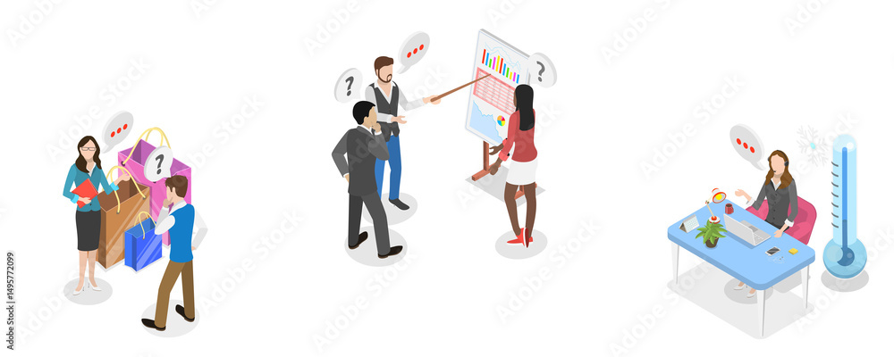 Obraz premium 3D Isometric Flat Illustration of Telemarketing, Selling Product Strategies